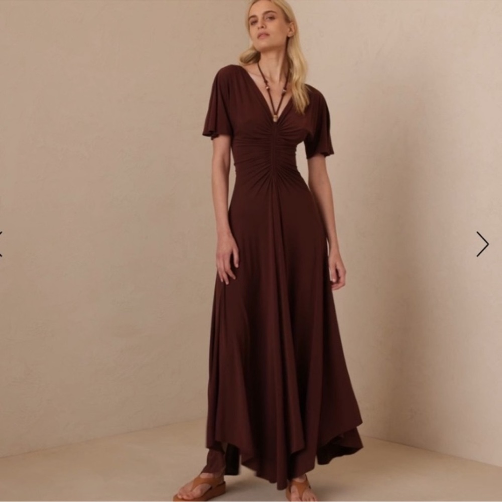 A.L.C. Nina‎ Beaded Tie Neck Maxi Dress- NWT S Bitter Chocolate